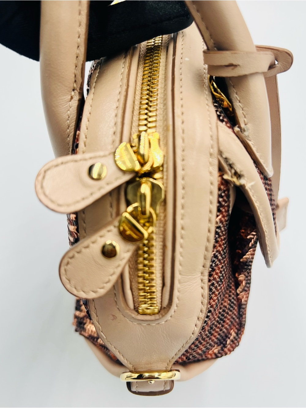 Salvatore Ferragamo Sequin Houndstooth Fiamma Satchel/Crossbody Bag - Picture 8 of 13